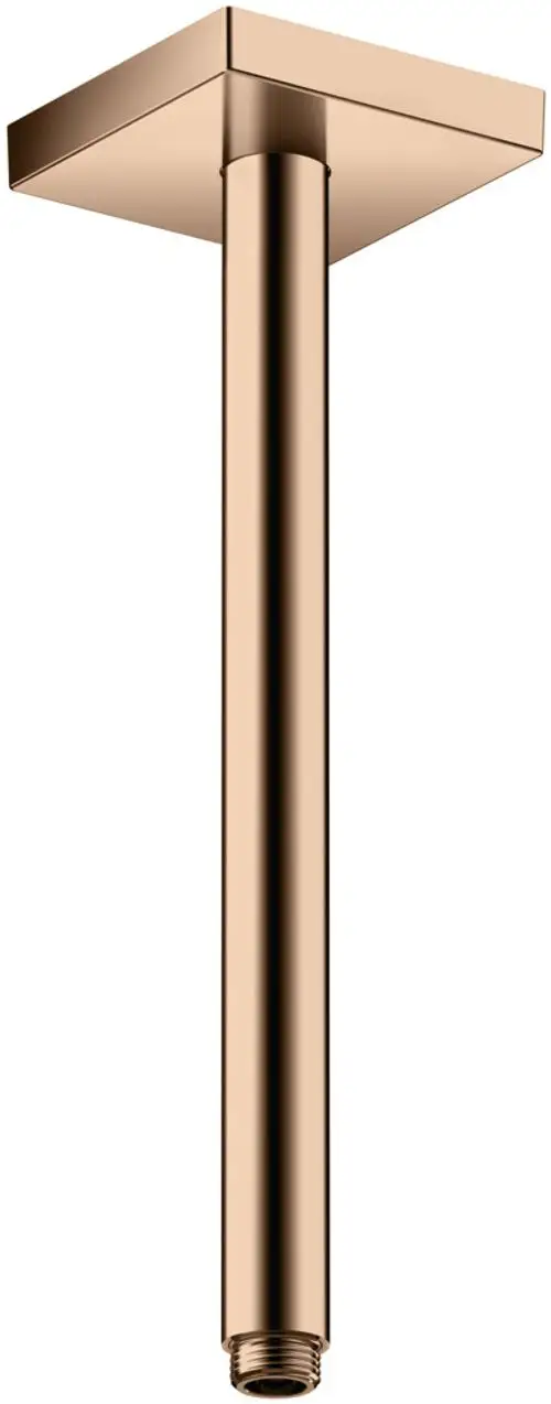 Deckenanschluss von AXOR mit quadratischem Deckel und zylindrischem Rohr, oberflächenveredelt in einer Goldfarbe, Anschlussgewinde am unteren Ende.